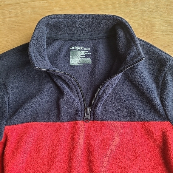 Cat & Jack Preschool Boy Navy & Red 1/4 zip fleece pullover VGUC - Picture 3 of 7